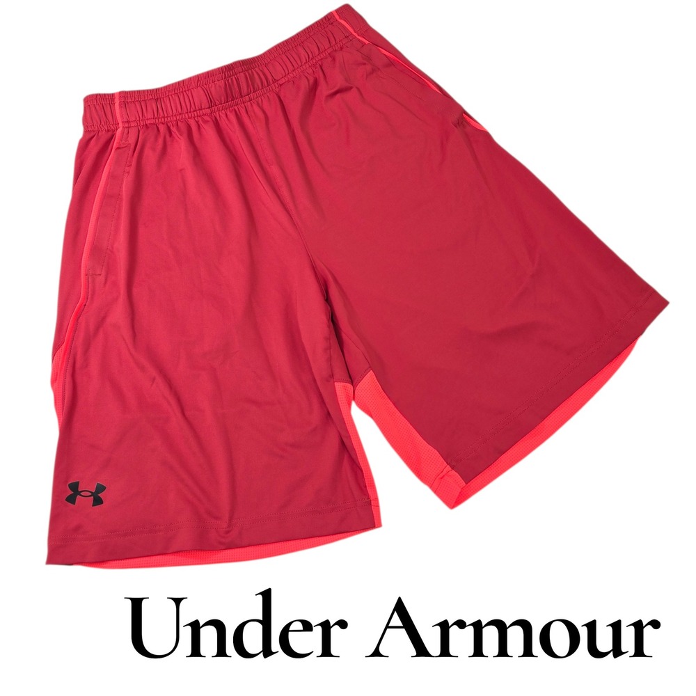Under Armour Mens Raid 2.0 Athletic Shorts Red Loose Fit 1361511-638 Size Medium